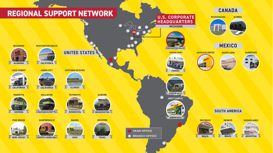 FANUC America Regional Support Map 